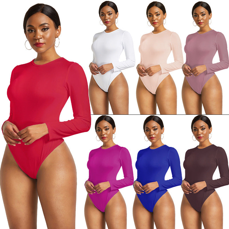 13 Colors Long Sleeve O Neck Casual Bodysuit Women Body Tops White