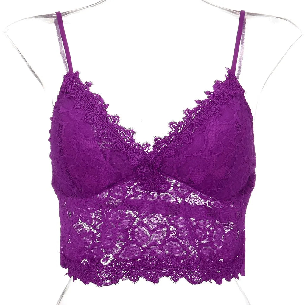 Purple Lace crop top Women 2020 Camisole  Vest Crop Wireless Bra