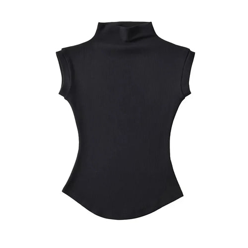 Women Summer Sexy Turtleneck Sleeveless T-Shirts Tops Solid Slim Fit