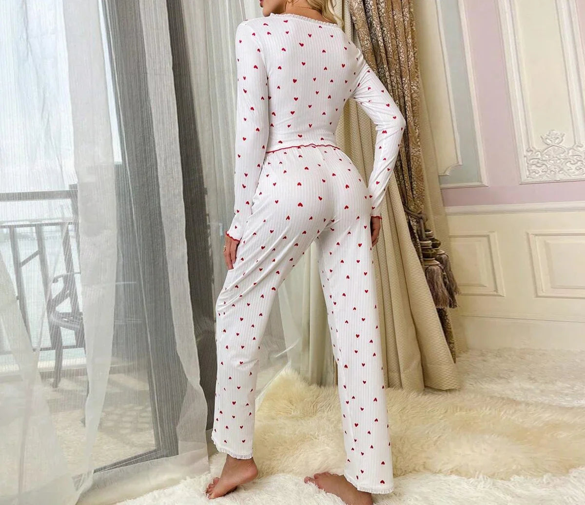 2 Piece Sets Womens Outifits Autumn New 2024 Love Long Sleeved Pajamas