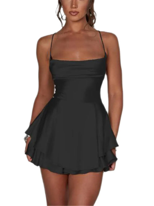 Women Sexy Cross Tie-Up Backless Cami Playsuits Cowl Neck Sleeveless