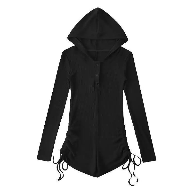 Wasteland Style Black Hooded Rompers for Women's Summer Thin Long