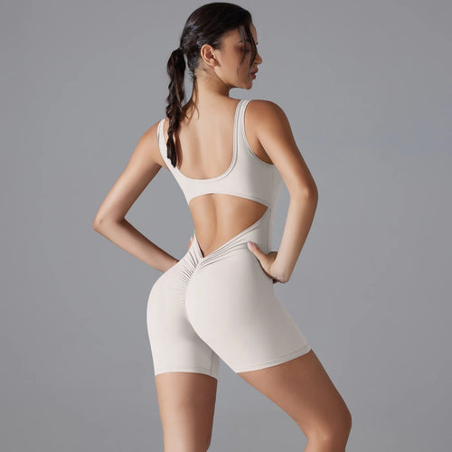 New V Back Scrunch Sports Jumpsuit Women Gym Rompers Sleeveless