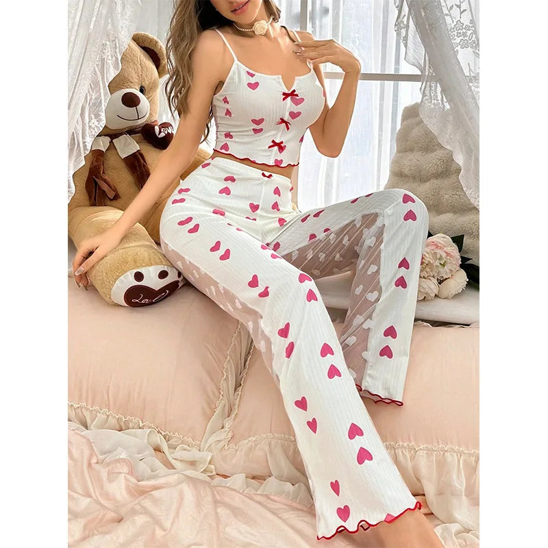 Two Piece Set Woman Home Vest and Pajama Pants Summer 2024 New Sexy