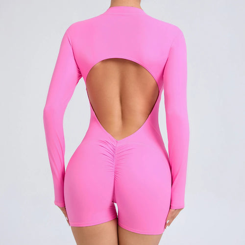 New Pad Zipper Long Sleeve Yoga Set Women One Piece Jumpsuit Gym