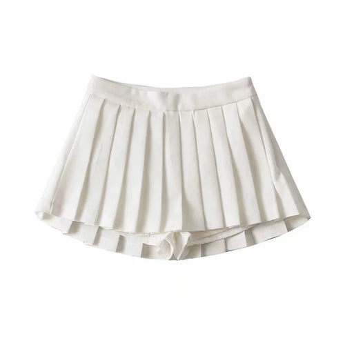 Zoki Sexy Women Pleated Skirts High Waist Summer Vintage Mini Skirts