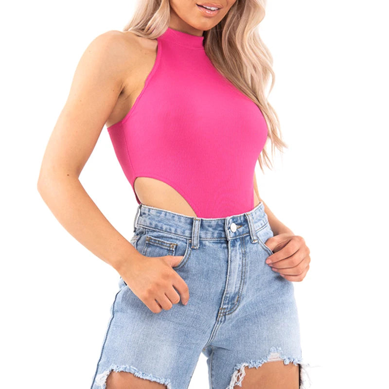 Summer Sleeveless Halter Romper Women Sexy High Neck Bandage Slim