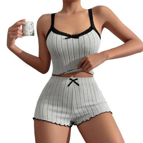 Pajama Suit Suspender Shorts Sexy Bow Print Milk Silk Suit Comfortable