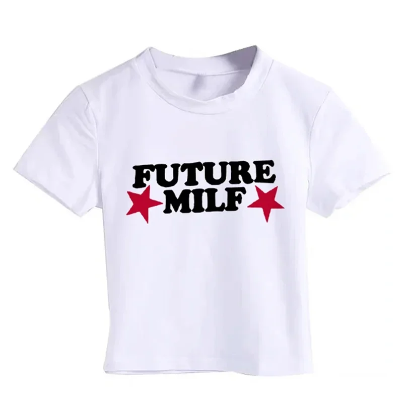 2024 Summer Women's FUTURE MILF Star Crop Top Sexy Party Y2K Silm Fit