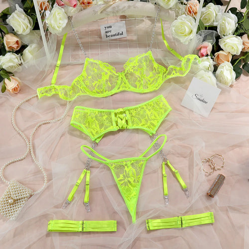 Bikini Fashion Mesh Embroidery Lanyard Garter Hollow Cross Sexy