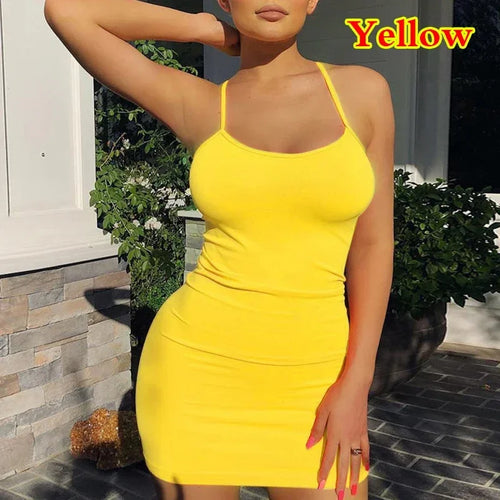 Summer Spaghetti Strap Mini Dress 2024 Women Sexy Bodycon Club Party