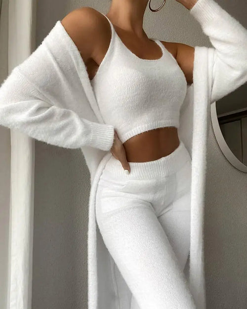 Sexy Woman Pajama Set Autumn Long-Sleeved Three-Piece Long Coat +