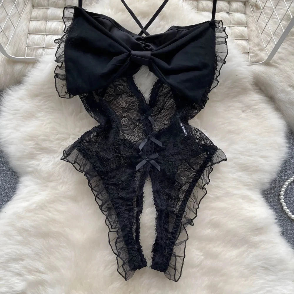 Underwear Sexy Camis Bodysuits Women Bow Hollow Out Fashion Open