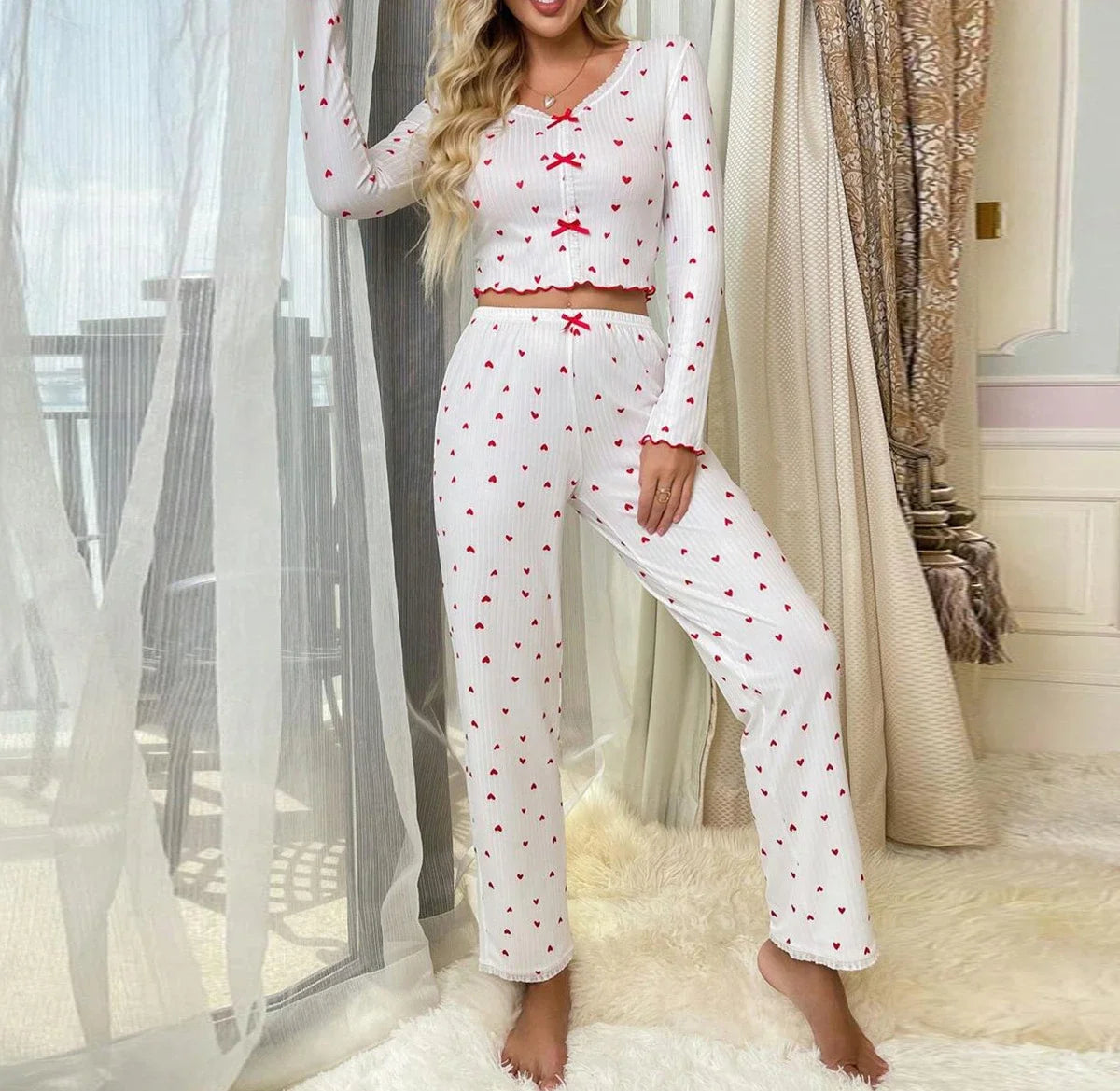 2 Piece Sets Womens Outifits Autumn New 2024 Love Long Sleeved Pajamas