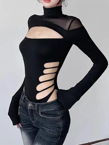 SALIENCY Sexy Fashion Hollowing Mesh See Through Onesies for Woman