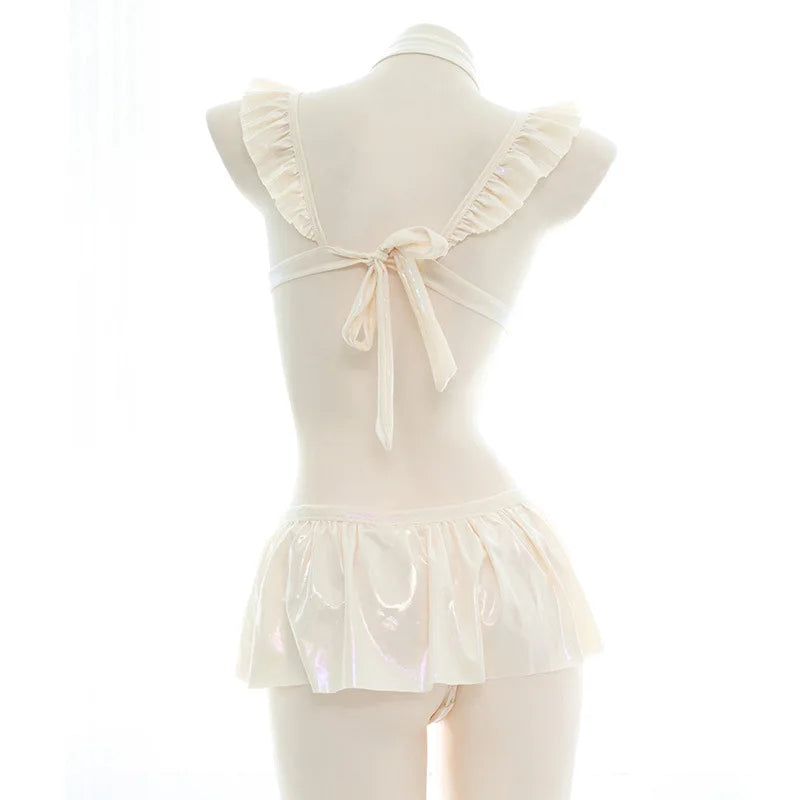 Lolita Girl Ruffle Laser Bodysuit Halter One-Piece Swimsuit Costume