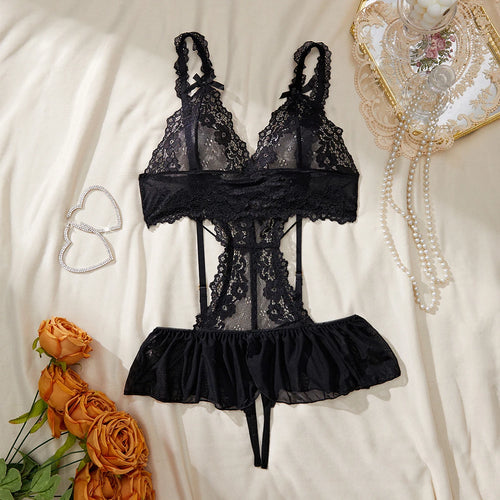 Women Clothing Summer Thin Lace Sexy One Piece Nightgown Exotic