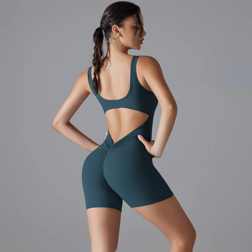 New V Back Scrunch Sports Jumpsuit Women Gym Rompers Sleeveless