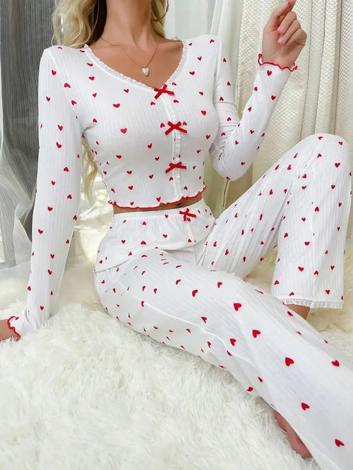 2 Piece Sets Womens Outifits Autumn New 2024 Love Long Sleeved Pajamas