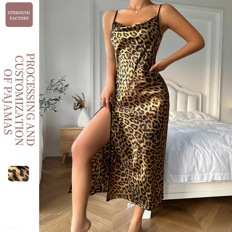 Dress Women Ice Silk Suspender Skirt Thin Breathable Sexy Leopard