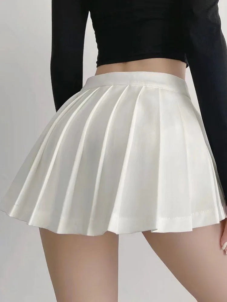 Zoki Sexy Women Pleated Skirts High Waist Summer Vintage Mini Skirts