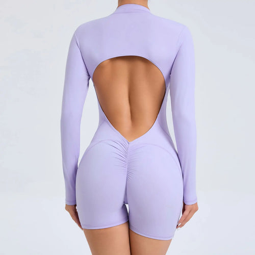 New Pad Zipper Long Sleeve Yoga Set Women One Piece Jumpsuit Gym