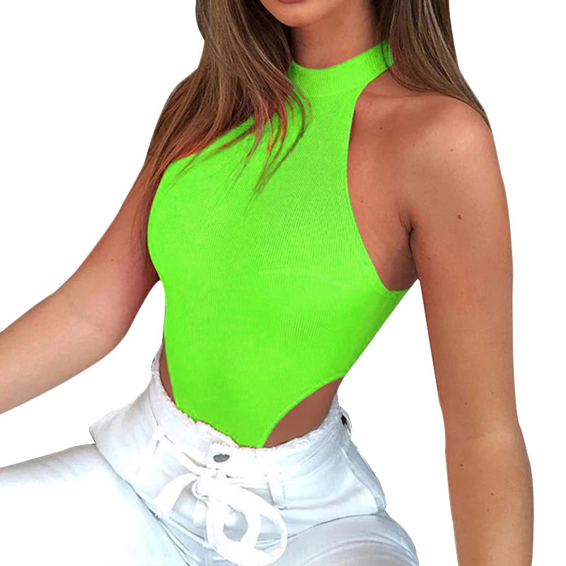 Summer Sleeveless Halter Romper Women Sexy High Neck Bandage Slim