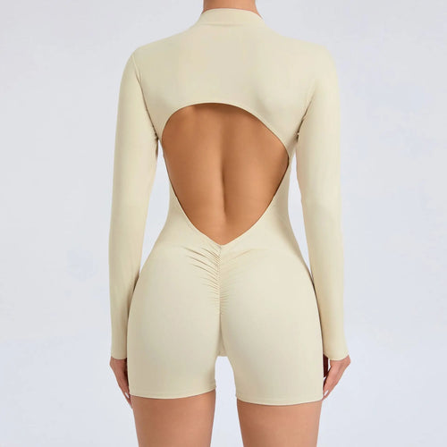 New Pad Zipper Long Sleeve Yoga Set Women One Piece Jumpsuit Gym