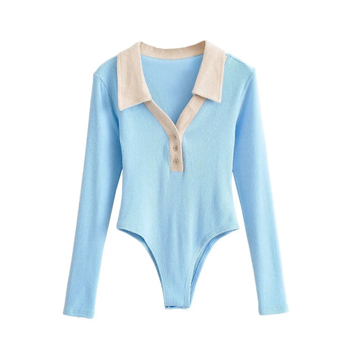 2022 Women Knit Polo Neck Onesie Playsuits Big Strethy Long Sleeve