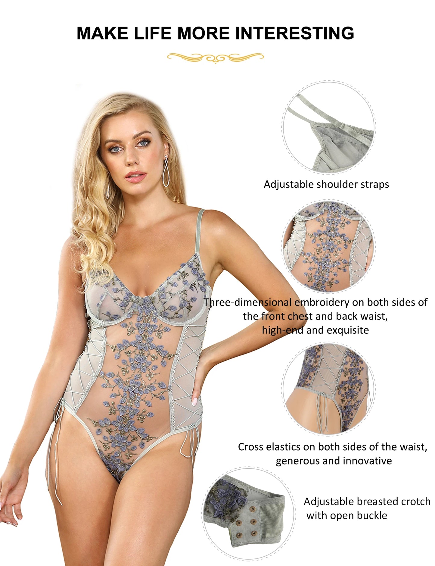 Embroidery Strap Traf Butterfly Lace Bodysuit Women Sexy One Pieces