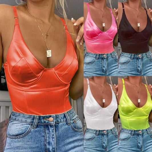 Designer Women Sexy Sling Deep V Neck Sleeveless Bodysuit Stretch