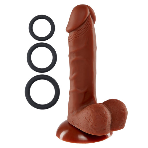 Pro Sensual Premium Silicone 6 Inch Dong With 3  Cockrings - Brown